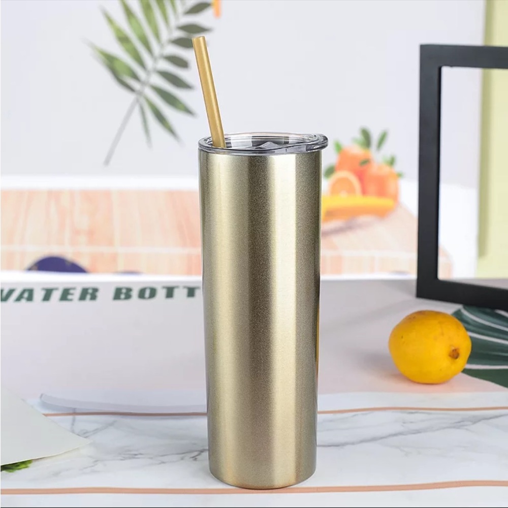20 oz Gold Shimmer Stainless Steel Tumbler With Straw